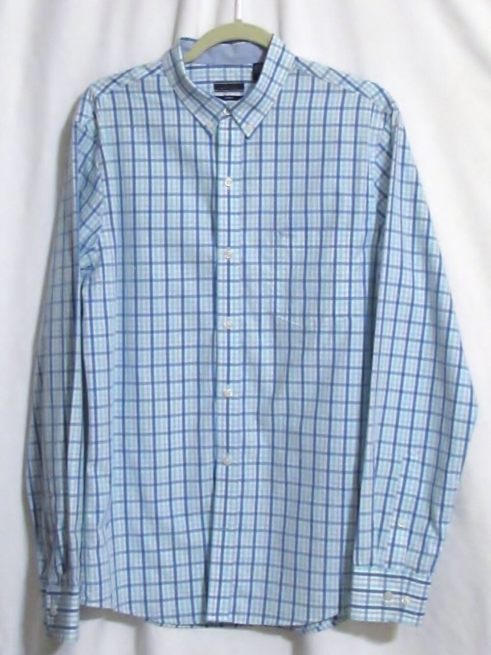 Mens IZOD Blue & Aqua Plaid Cotton Slim Fit L/S Button Down Shirt M ORIG $79